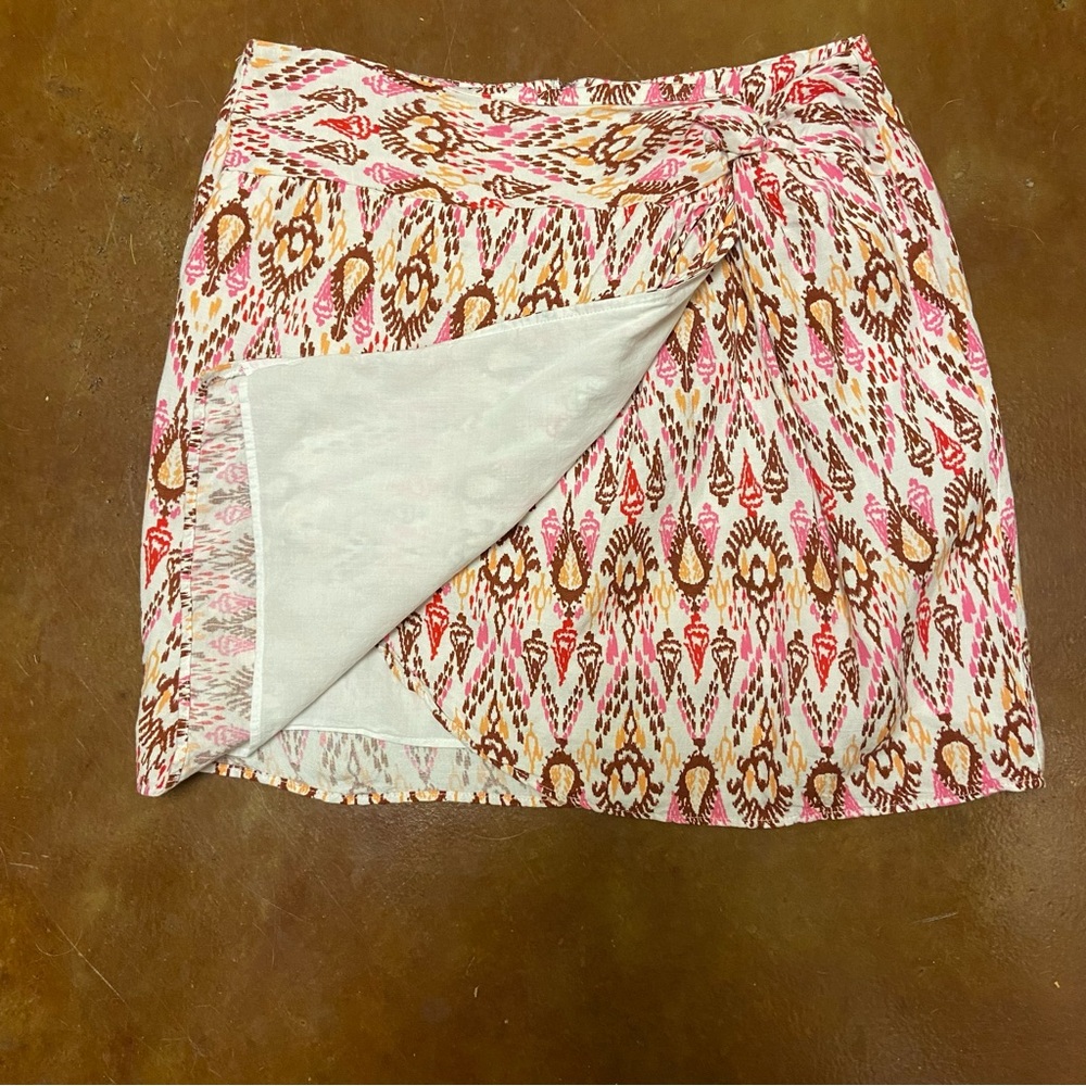 LOFT Ikat Linen Blend Twist Sarong Mini Skirt Size 8 Aztec Lined Casual Summer - Picture 6 of 13